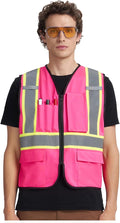 A-KSAFETY High Visibility Safety Vest for Men Women with Pockets and Zipper