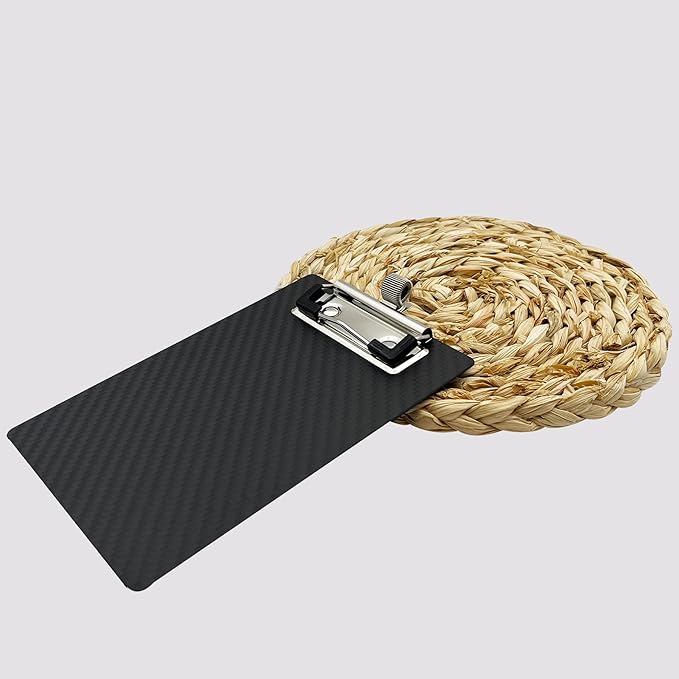 3K Carbon Fiber Clipboard Ultimate Light and Thin Portable Cool Black Twill Smooth Hard Writing Board Black Low Profile Clip Hide Hook Art Paint Draw (Silver Clip, 4.3" Wx6.5 L)