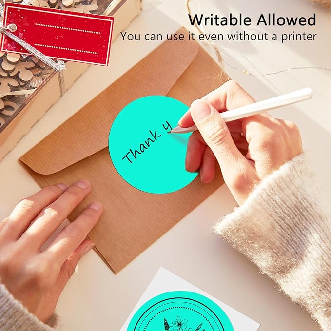 3 X 3 Inch Round Thermal Labels Circle Color Coding Labels Printable Waterproof 500PCS Round Stickers Adhesive Writable for Office, Home, DIY Sticker, Barcodes, Name Tag, Watercolor Green