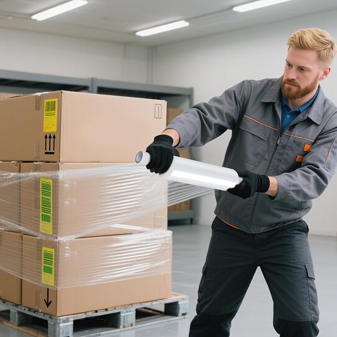 15in Stretch Wrap Roll - Heavy Duty Industrial Strength 15" 1200ft with Extended Cardboard Handles, Clear Cling Shrink Wrap Film Roll 60 Gauge - Ideal for Furniture, Moving, Pallet Packing(2 Rolls)