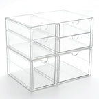 Prsildan Acrylic Drawer Makeup Organizer with 6 Drawers (Not for Baby Bottle), Set of 2 Office Desk Organizers Accessories, Clear Stackable Storage Drawers for Vanity, Craft (Largest Drawer 4" Tall)