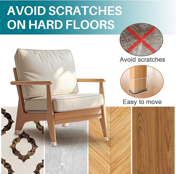 24 Pcs Chair Leg Floor Protectors Rectangle, Silicone Felt Furniture Leg Pads Caps Covers for Hardwood Floors (Fit Perimeter 5" to 5‑7/8")