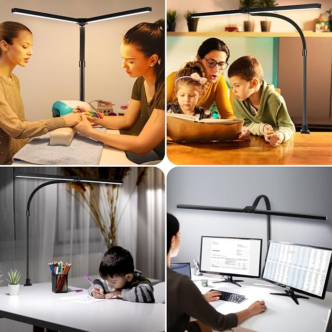 Double Head LED Desk Lamp with Remote Control for Home Office 24W Brightest Computer Desk Light for Workbench Drafting Architect Study Reading with Anti-Glare Cover