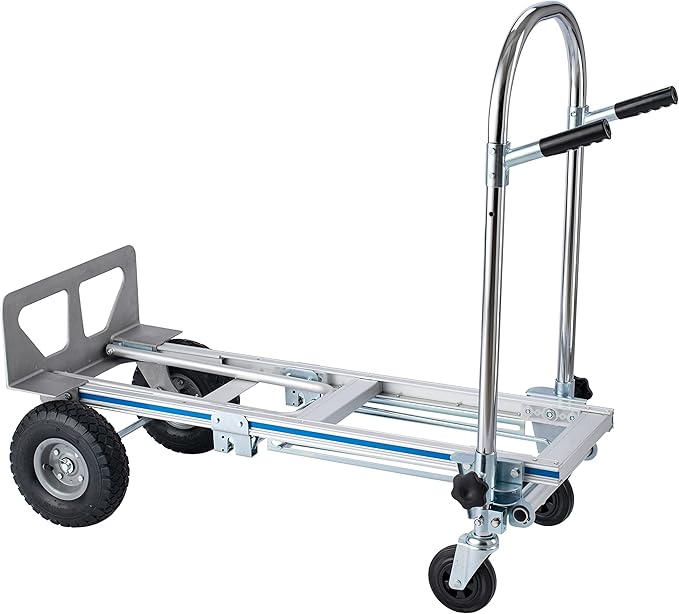 LEADALLWAY 3-in-1 Aluminum Convertible Hand Truck, Heavy Duty Folding Dolly Cart Pneumatic & Solid Wheels for Moving, Warehouse, Delivery, Home Use,770lbs Capacity
