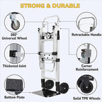 Upgraded 3 in 1 Aluminum Folding Hand Truck, 600lbs Capacity, Heavy Duty Convertible Dolly with Retractable Handle and 4 Rubber Wheels, Collapsible Cart for Moving Home, Office, Warehouse (Black)