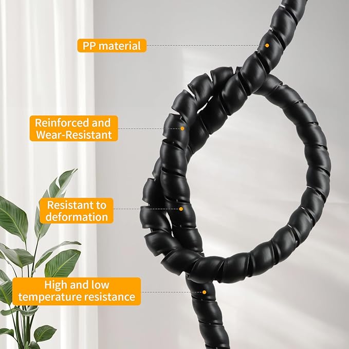 Spiral Wire Wrap, 9.84ft, 16.4ft, 33ft Spiral Cable Wrap Sleeve Hose for Computer, Power, Audio & Video Cords Stop Cord Tangle and Detangler (Black, 8mm (5/16")-33ft)