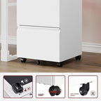 2 Drawer File Cabinet，Mobile Filing Cabinet with Lock and Wheels，Fully Assembled Metal Under Desk File Cabinets for A4/Letter/Legal Size（White