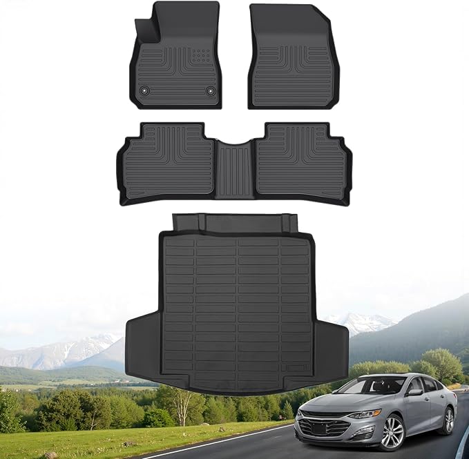 Hutisya-Floor Mats & Cargo Liner Set Fit for Chevrolet/Chevy Malibu 2016-2025 All Weather Protection Anti-Slip & Durable TPE Full Set Liners Automotive Accessories-Black