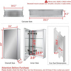 Fundin Aluminum Bathroom Mirror Cabinet Recess Mount Only, with Framless Double Sided Mirror Door, 15 Inch x 24 Inch