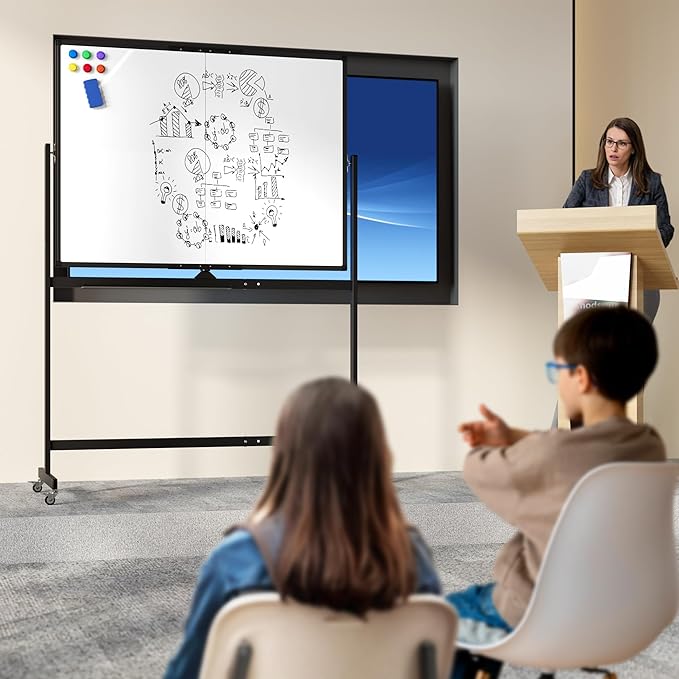 Large Rolling Whiteboard on Wheels, 48" x 36" Double-Sided Mobile White Board with Stand, 4' x 3' Portable Standing Magnetic Dry Erase Board Easel for Home Office Classroom School, Black