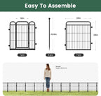 24 in(H) Decorative Garden Fence Outdoor for Yard with Gates,Heavy Duty Iron 8 Panels Total 14.7ft(L) Anti Dig Fence with Gravity Automatic Lock for Indoor/Outdoor Decorative Dog Fence,Black