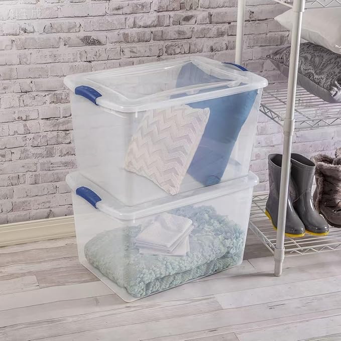 2 Pack 66 Quart Clear Plastic Storage Bins - Large Stackable Storage Containers with Secure Latches, Heavy-Duty Organizer for Home, Office, Garage & Basement