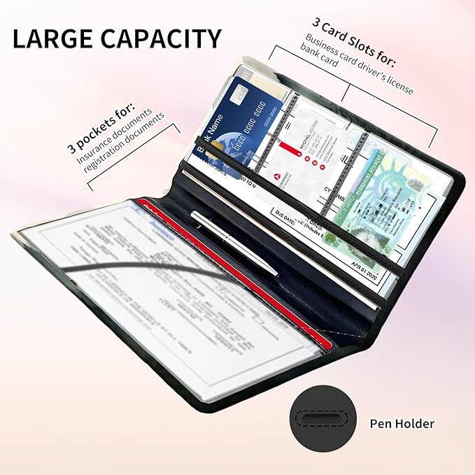 Premium Car Registration and Insurance Card Holder, Cute PU Leather Car Document Holder, Vehicle Glove Box Car Organizer with Magnetic Closure for Driver License, Cards Forest Green Mountains