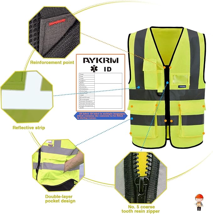 A-SAFETY 6XL7xl 8XL,high vis reflective Safety Vest,Yellow