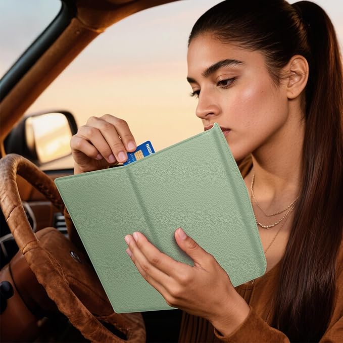 CoBak Leather Car Registration and Insurance Holder with Magnetic Compartment - Vehicle Glove Box Organizer for Driver License, Cards, Emergency Cash - Auto Truck Accessories Case, Sage Green