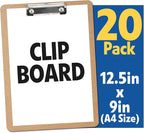 20 Pack Clipboards Bulk, Clipboards for Classroom, Letter Size (9 x 12.5 Inch) Wooden Clipboard, Hardboard Office Clipboard, Classroom Supplies
