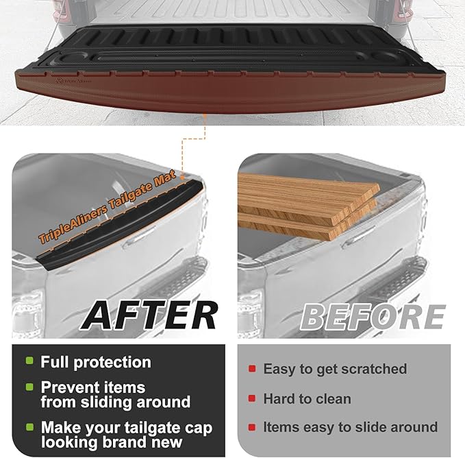 TripleAliners for Ram 1500 2009-2018 & Ram 2500/3500 2009-2026&Ram1500 Classic 2019-2024 Standard Tailgate Mat with Tailgate Cap Top Protector Full-Coverage Truck Bed Cover Liner Replacement