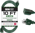 Iron Forge Cable Weatherproof 10 Ft Outdoor Extension Cord - 16/3 SJTW Heavy Duty Green Extension Cord 3 Prong - 13 Amp Exterior Power Cable