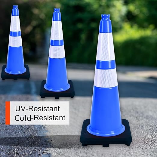 BESEA 6PACK 28 inch Traffic Safety Cones Blue Road Parking Cones 28" Heavy Duty Construction Cone Structurally Stable for Traffic Control at Public Place(6PCS)