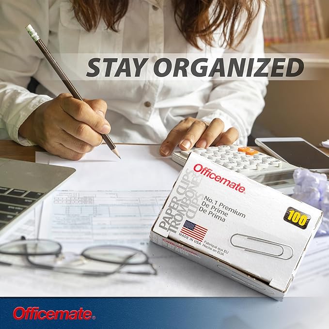 Officemate Premium #1 Paper Clips, 1,000 Paper Clips (10 Boxes of 100 Each) (99916) , Silver