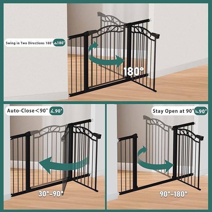 Fairy Baby 48.9"-51.5" Extra Wide Baby Gate with Door, 49 50 51 Inches Walk THR Baby Gates for Stairs Pressure Mounted no Drill, Indoor Tension Metal Pet Dog Gate, Auto Close Safety Gate, Black