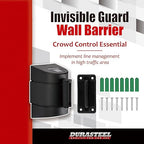 DuraSteel Wall Mount Retractable Belt Barrier - 6.5 Ft Red Safety Belt in Black Casing - Guardian 2.0 Indoor & Outdoor Do Not Cross Caution Tape for Crowd Control Queue Barrier, Line Divider, 10 Pcs
