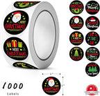 SHYGO® 1“ Christmas Labels Stickers, Round Merry Christmas Seals Xmas Decorative Stickers with Elk and Bells Elements for Envelope Gift Bag Box, 1000 Pcs 2 Rolls
