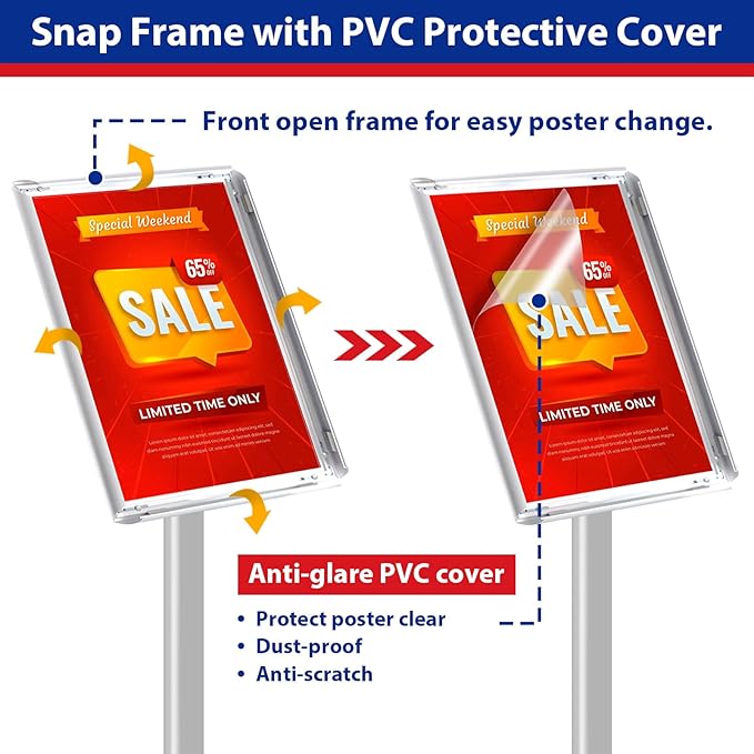 Sign Stand 8.5x11inch Pedestal Sign Holder Poster Stand 3Packs Adjustable Floor Standing Sign Holder with Heavy Duty Display Stand for Indoor Outdoor Business Store Sign Holders(Silver)