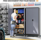 Metal Garage Cabinets with Wheels, Heavy Duty Rolling Storage Cabinet with Lock, Storage Caninet with 2 Doors and 4 Shelves, Tall Tool Cabnet on Wheels for Workshop/Home/Office-(Black Gray 75”H)