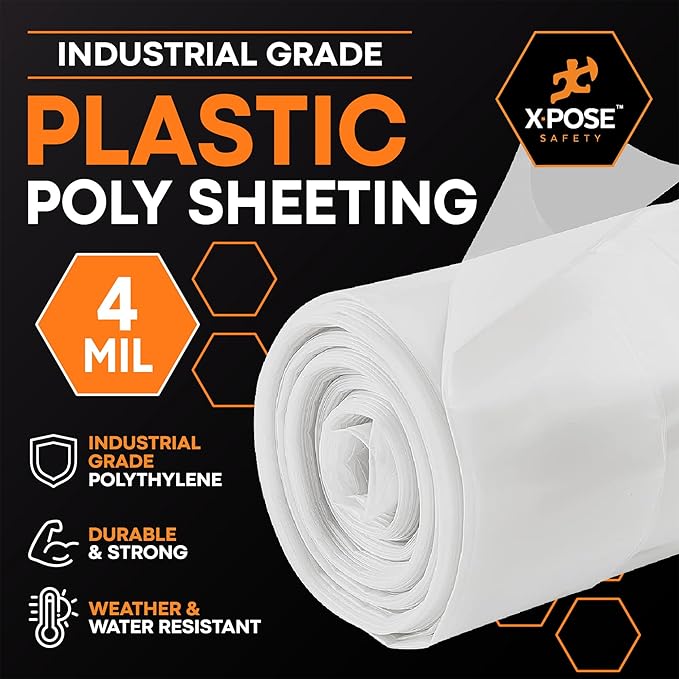 Xpose Safety Clear Plastic Sheeting – 10' x 100' Roll – Heavy Duty 4 Mil Poly Sheet – Waterproof, Dustproof, Vapor Barrier – for Construction, Painting, Industrial Use