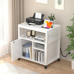 Unikito Rolling File Cabinet Lateral Office Filing Cabinets with Socket and USB Charging Port, Modern Printer Stand on Wheels, Printer Cabinet with Door and Open Storage, Lockable, White