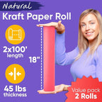 18" x 1200" (100 ft) Pink Kraft Paper Roll - Value Pack of 2, 45 lbs Thickness, Made in USA - Odorless, Non-Toxic, Safe for Kids - School, Bulletin Board Paper