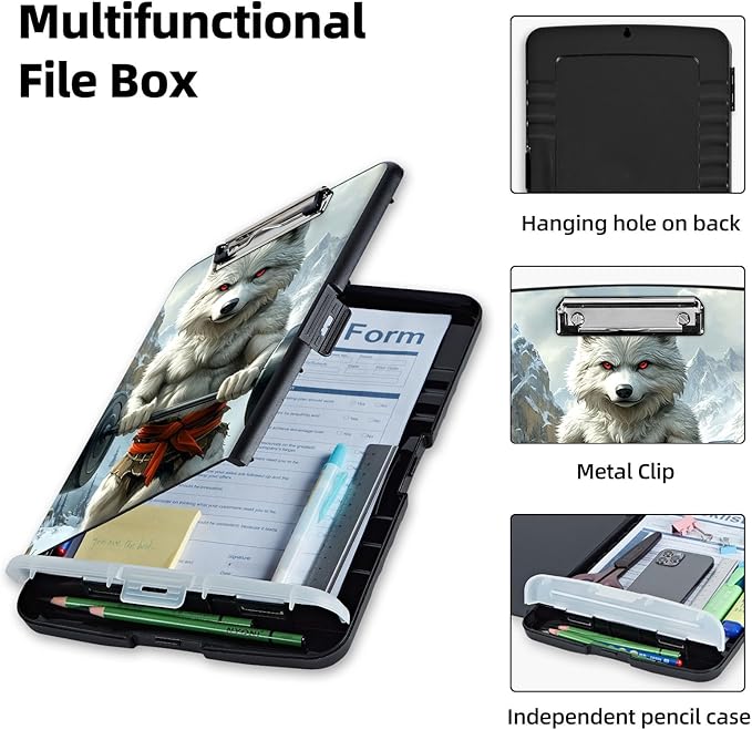 Clipboard with Storage Box & Pen Holder,Heavy Duty Clip Boards 8.5x11 for Nursing,High Capacity,School & Office Supplies,Wolf Fitness