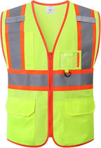 Reflective Safety Vest for Men Women with Multiple Pockets Class 2 High Visibility Mesh Vest Hi Vis Construction Work Vest,Meets ANSI/ISEA Standards(EK1-178-Yellow-2XL)