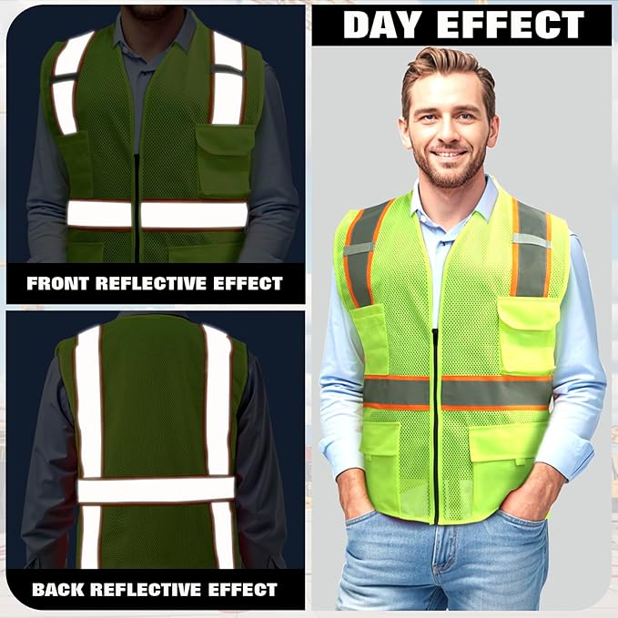 BeautyWill 10/20 Pack Custom Logo Safety Vest,Bulk High Visibility Class 2 Reflective Work Vests