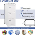 3 Drawer File Cabinet, Filing Cabinets for Home Office, Metal Vertical File Storage Cabinet with Lock, Locking File Cabinet for A4 Legal/Letter, 15" W x 17.7" D x 38.6" H, Assembly Required