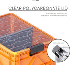 SIDIO CRATE Starter Pack - Two Full Size and One Half Size SidioCrate, Stackable Outdoor Organizer Storage Bins with Clear Lid and Dividers - Orange