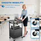 Steel Large AV Cart with Locking Cabinet - Adjustable Height Media Carts with Wheels, Pullout Tray, Power Strip for Mobile Work Station - Rolling Computer Cart for Office Classroom Presentation