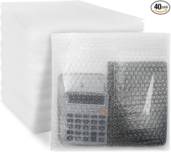 Cheardia 40 Pack Bubble Out Bags, Double Walled Clear Bubble Pouches Wrap Bag, Thickening Cushioning Packaging Bags for Moving, Shipping, Storage Packing Fragile Items, 12 x 12 Inches
