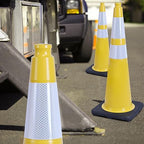 OrangeStar 6-Pack 36" Yellow Traffic Cones with Weighted Rubber Base, 2 Reflective Collars, Large Safety Cones for Parking Lot, Road Construction, Warehouse, Highway, Weatherproof PVC