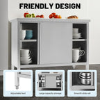 Hally Stainless Steel Cabinet, 24" x 60" NSF Commercial Heavy Duty Prep Workbench with Two Sliding Doors, Large Storage Cabinet, Metal Table for Kitchen, Restaurant, Garage