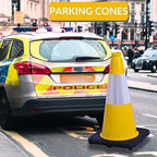 BESEA 8Pack 18 Inch Yellow Traffic Cones with 6 Inch Reflective Collar, Heavy Duty PVC Safety Cones with 10.5 x 10.5 Inch Base for Parking, Driving Practice, Sports Training, and Construction