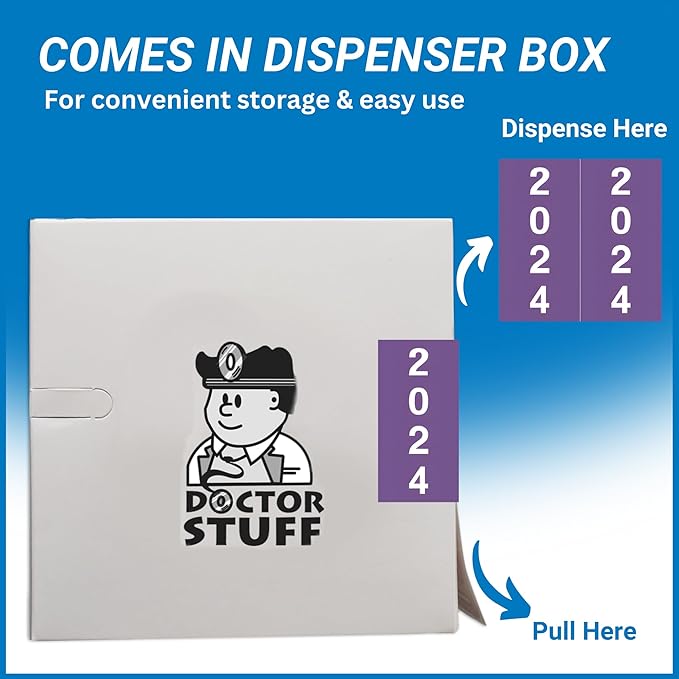 2024 Year Stickers, Doctor Stuff 2024 Chart Stickers, Purple Color Coded, IFC Style, USA Made Year Labels for X-Ray Jackets, 500/Roll, 1 Roll, 1-7/8" x 1-7/8"