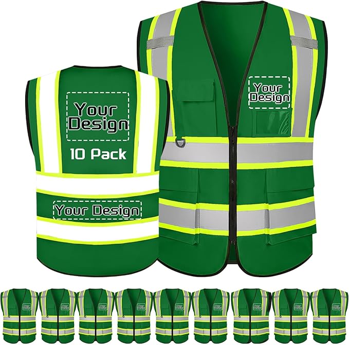 Custom Safety Vest with Logo Pockets High Visibility Reflective Vests Construction Security Workwear