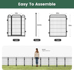32 in(H) Decorative Garden Fence Outdoor for Yard with Gates,Heavy Duty Iron 8 Panels Total 17.3ft(L) Anti Dig Fence with Gravity Automatic Lock for Indoor/Outdoor Decorative Dog Fence,Black