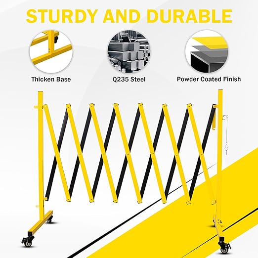 11 Traffic Barricade with Casters, Metal Expandable Barricade, Folding Security Gate, Retractable Fence Outdoor Barricade Fence for Construction Area, Traffic Control（2 Pack)