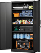 Letaya Metal Garage Storage Cabinets with Lock-72 Tall Tool Organizer Steel Lockers, 5 Adjustable Layers Shelves for Home,Office,Warehouse,Garage,(Black-72“)