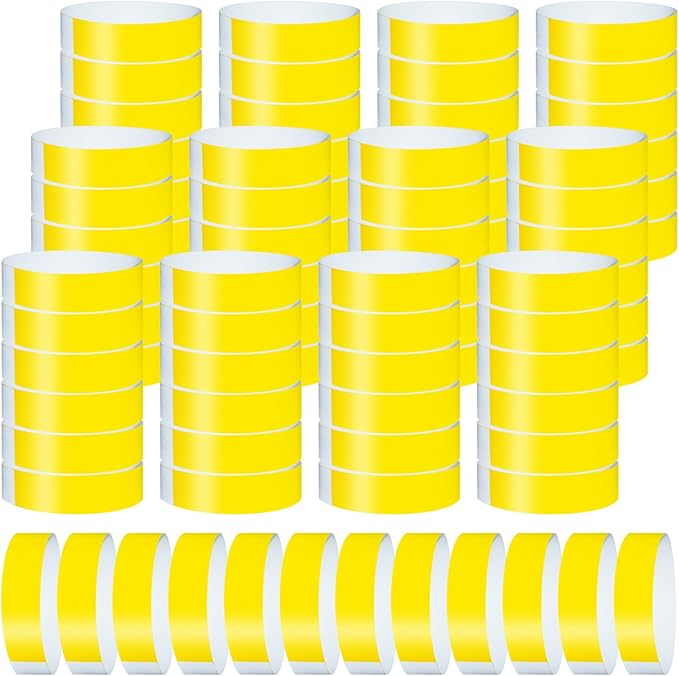 1200 Pcs Plastic Paper Wristbands for Events Neon Color Wrist Bands Concert Identification Wristbands Paper Bracelets Wristbands Party Hand Bands (Yellow)