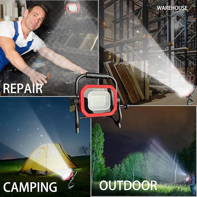 50W 7000LM LED Work Light with Adjustable Stand - IP65 Waterproof, 270° Rotation & 360° Swivel, Portable Flood Light for Workshop, Garage, Construction Sites
