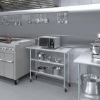 AmGood Stainless Steel Work Table with 2 Shelves and Casters | Metal Utility Table On Wheels (Stainless Steel Work Table with 2 Shelves + Casters, 48" Long x 18" Deep)